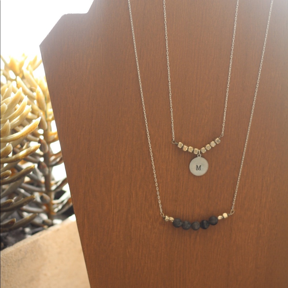 Monogram Customized Black Gemstone Necklace